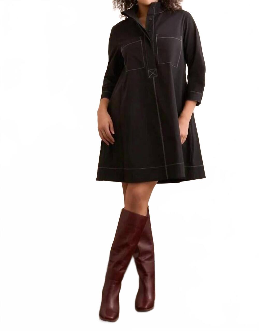 NEW TRIBAL three quarter sleeve button front shirt dress in black